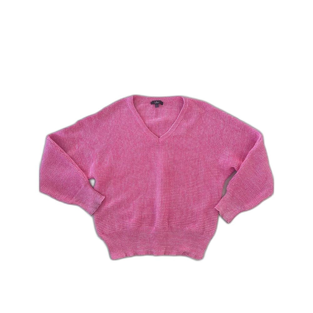 lulu's falling for knit hot pink long sleeve v neck pullover sweater size large